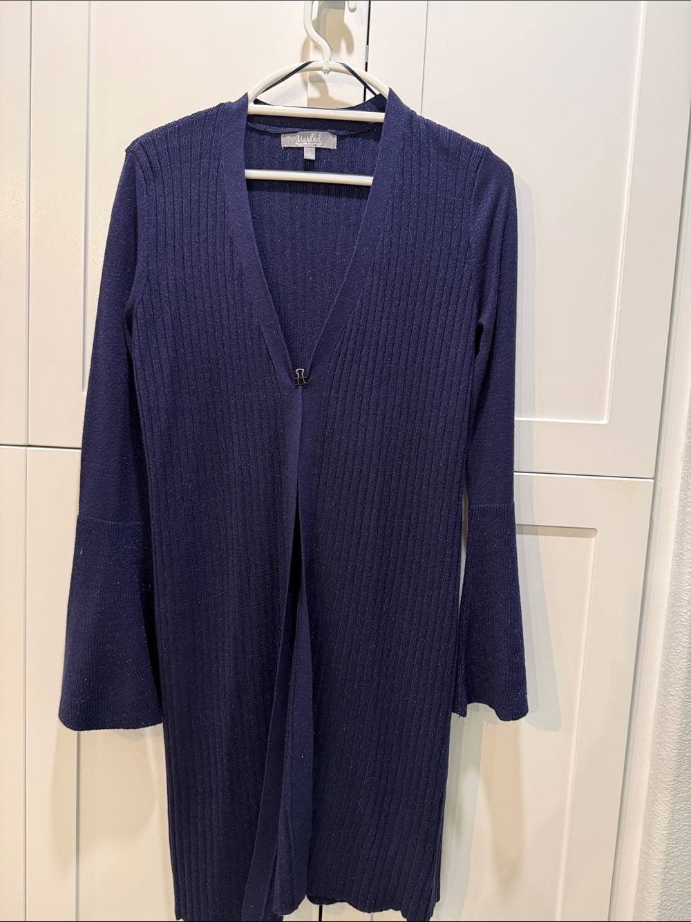 Marled Navy Ribbed Open-Front Cardigan